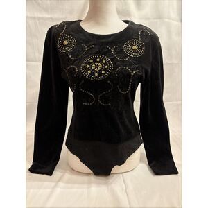 Vintage Oleg Cassini beaded‎ velour bodysuit vintage medium